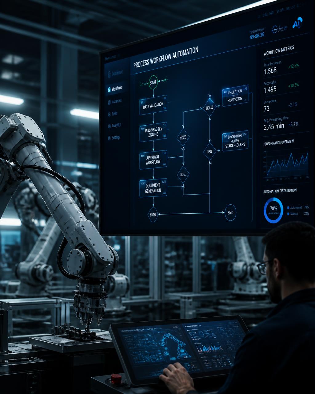 Robotic automation driven by a live process workflow dashboard