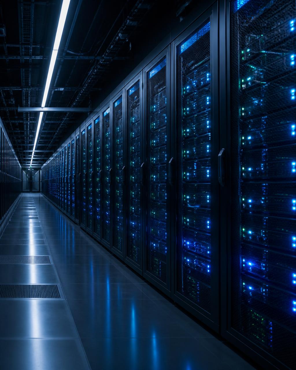 Modern data centre with high-performance server racks