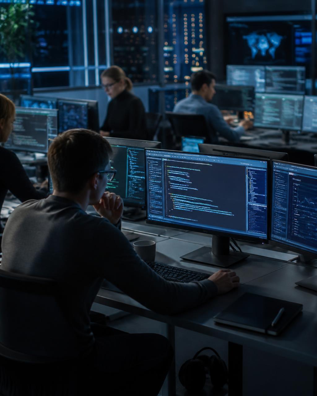 Professional software engineering team building enterprise systems